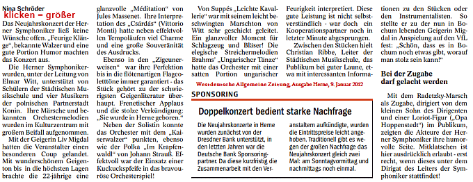 Zeitungsausriss: WAZ Herne, 2012-01-09